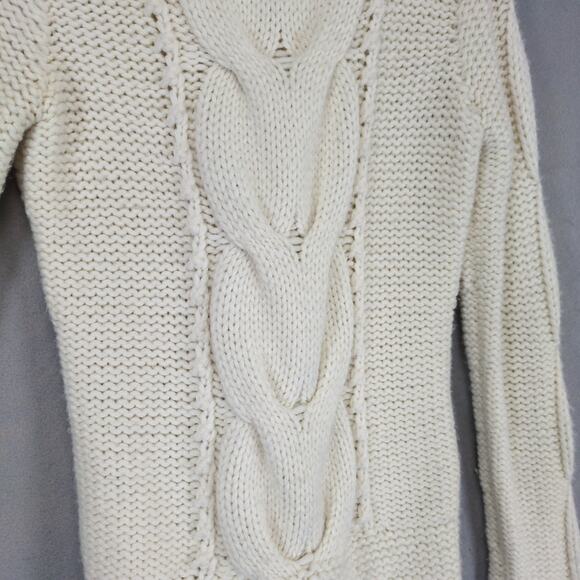Eddie Bauer Women's S Ivory Cable Hand Knit Wool Turtleneck Fisherman Sweater - Picture 5 of 6